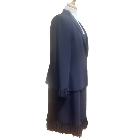 Albert Nipon Vintage Formal Navy Formal Suit with Fringe Beaded Hem RARE - Picture 14 of 16